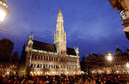 Belgium: Brussels, The Grand Place lit up at dusk : Travel World : Michael Ventura Photography, Washington DC, Portraits, Stock, Caribbean, Headshots, head, shots , Photographer, Photography