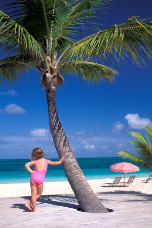 Laura leans on a palm at the Ocean Club Resort on Grace Bay : Travel Caribbean : Michael Ventura Photography, Washington DC, Portraits, Stock, Caribbean, Headshots, head, shots , Photographer, Photography